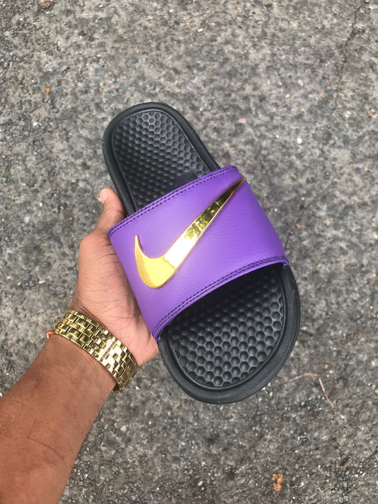 Nike Benassi Swoosh "Purple Strap" Gold Check Slides