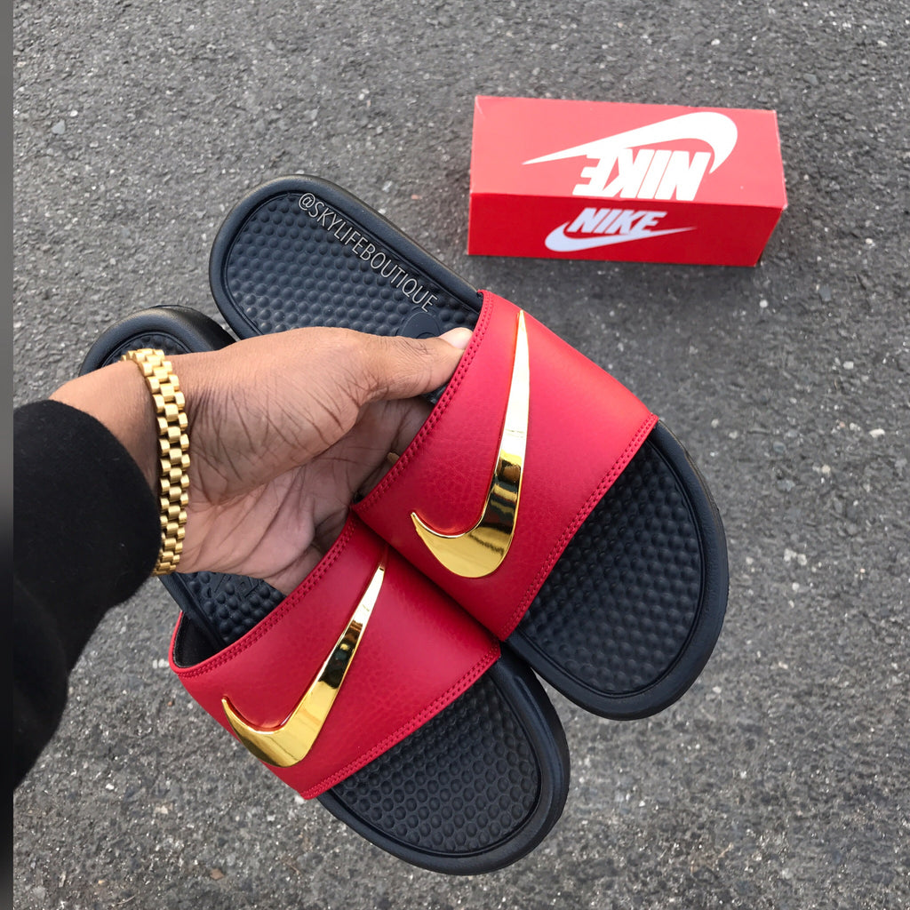 Nike Benassi Swoosh Ironman Golden Check Slides SkyLife Boutique